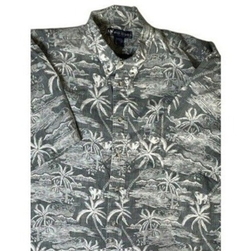 Big‎ Dogs Hawaiian beach Fun Attitude Button Up Shirt Gray Palm Trees size XL